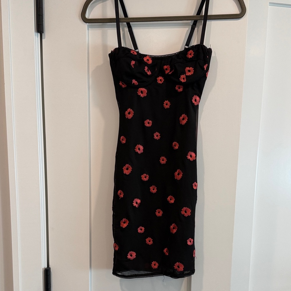 Princess Polly Black Dress with Pink Floral Design